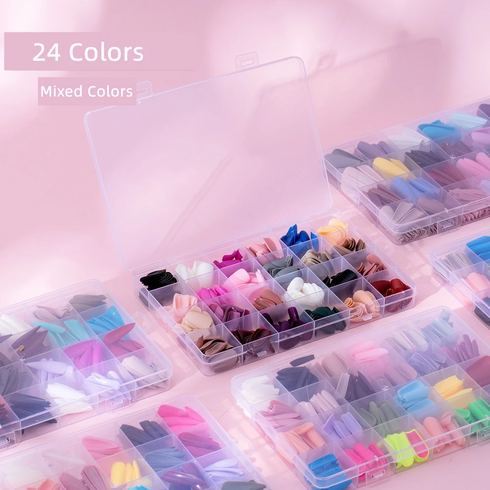 

480Pcs Press On Nail Tips Full Cover Matte WIth Box Coffin French False Fake Soak Off Nail Extension Tips Capsule Fingernails