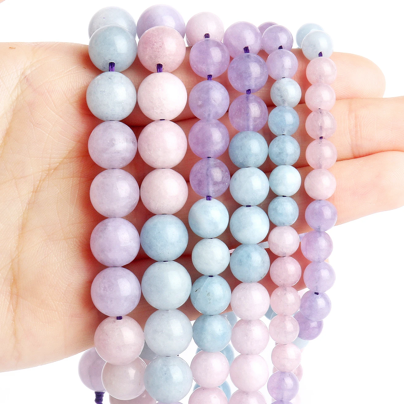 

Natural Purple Morganite Stone Beads Round Loose Spacer Gemstone Beads For Needlework Jewelry Making DIY Bracelet Accessories