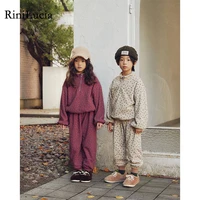 rinilucia 2022 autumn new kids suit fashion floral girls set korean long sleeve top and pant 2pcs casual children clothes