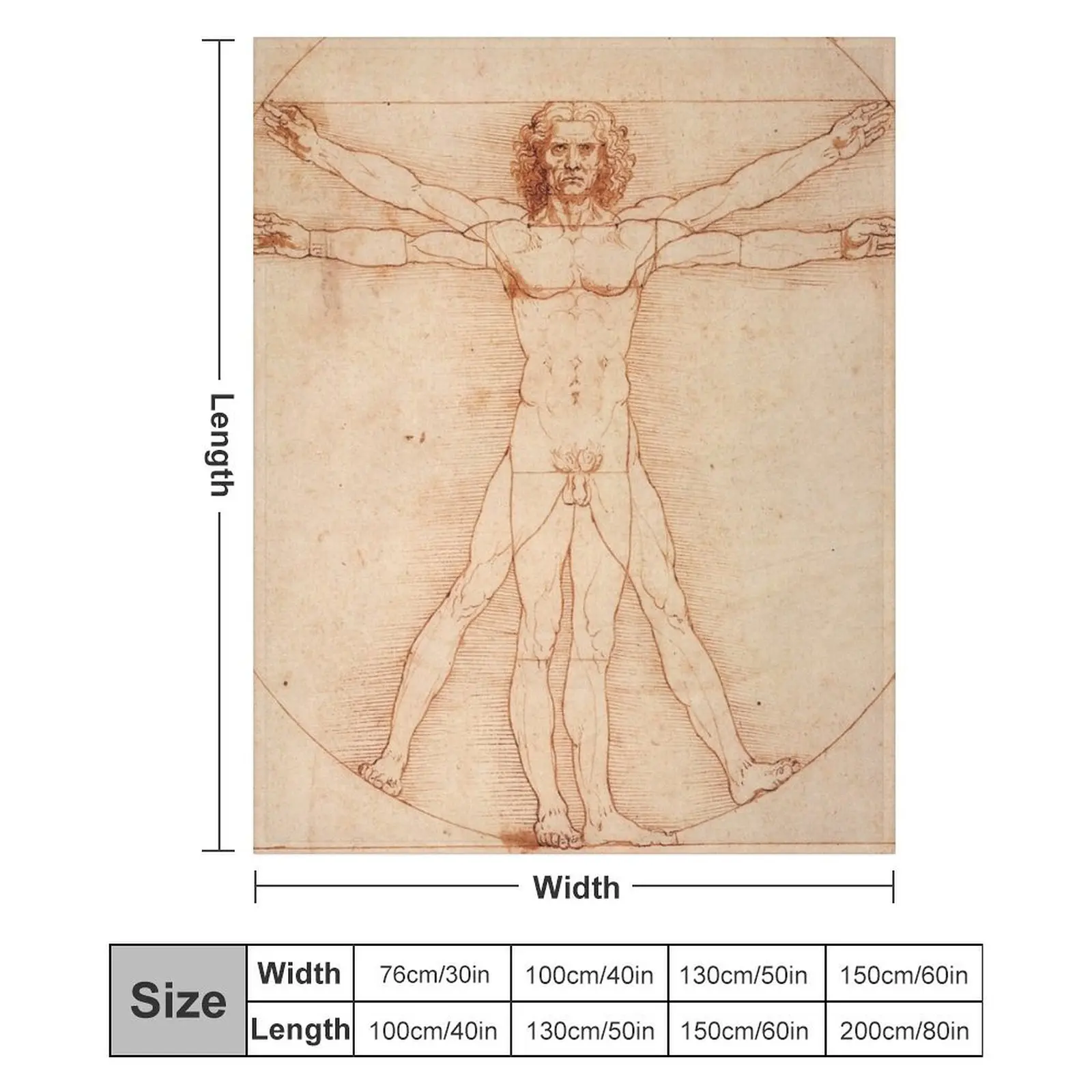 Витрувианский человек от Леонардо да Винчи (1490) пледы мягкие клетчатые детские