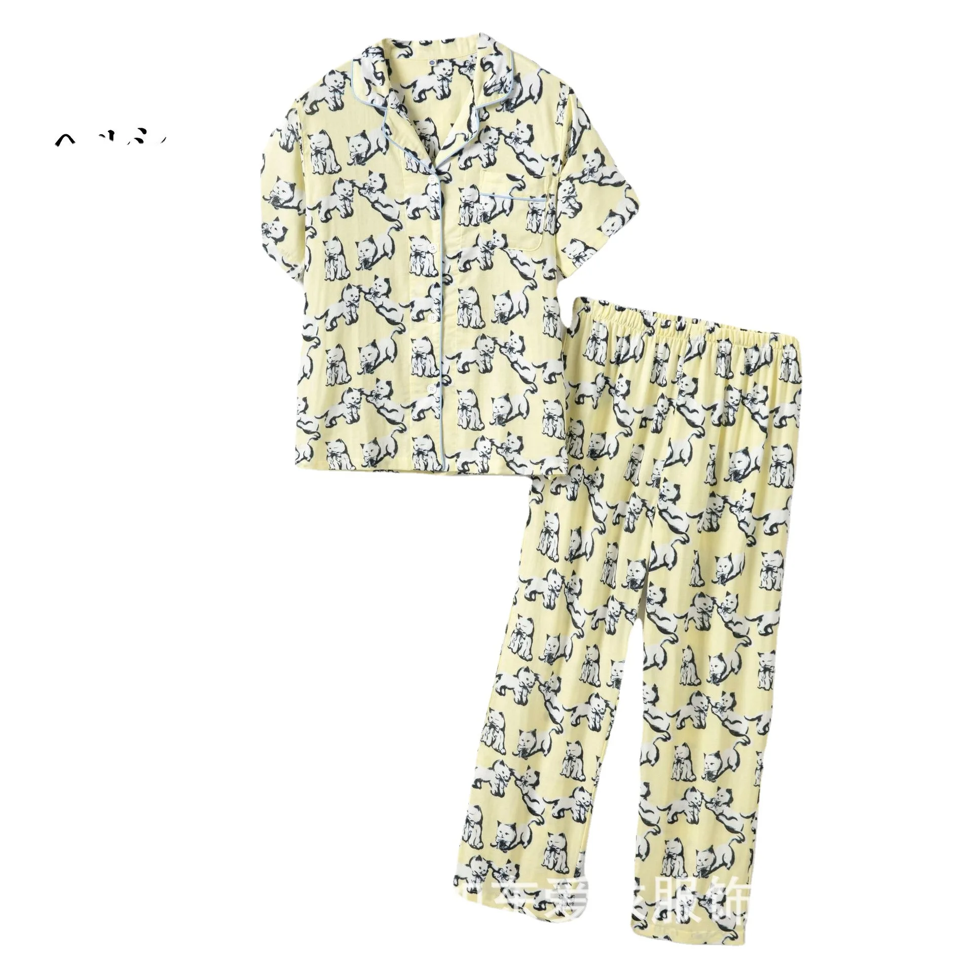 Nude feeling pure cotton gauze pajamas female summer new short-sleeved thin home clothes set