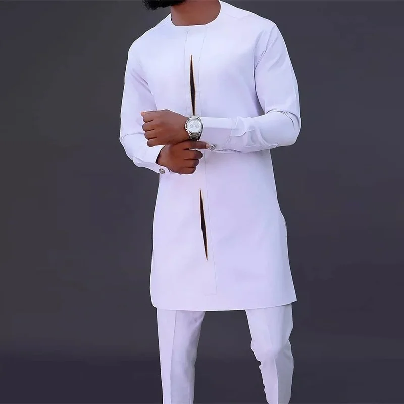 Moda musulmana estilo étnico africano, traje informal de Color sólido para hombres, camisa árabe musulmana. Kurta Camisas Estilo Europeo par Hombre