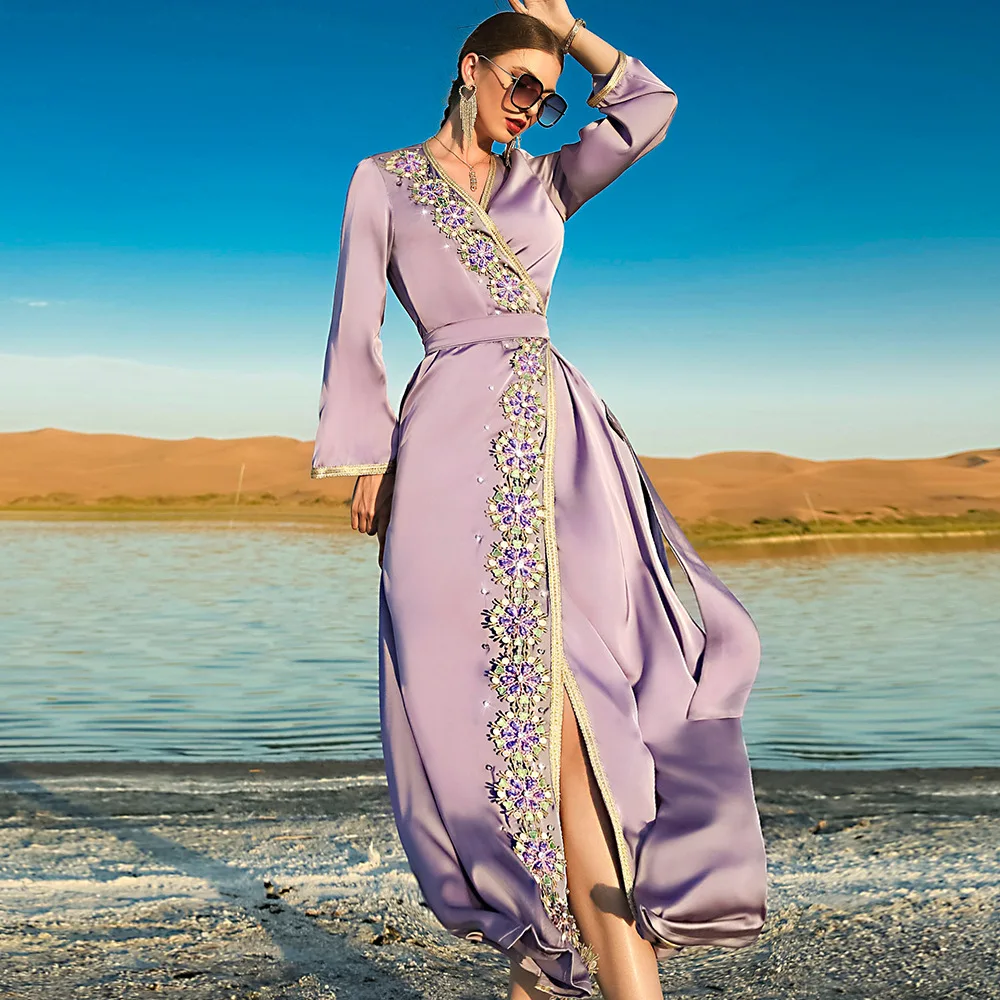 Abayas for Women Ramadan Eid Mubarek Muslim Fashion Evening Party Long Dress Dubai Kaftan Satin Maxi Dresses Islamic Clothing