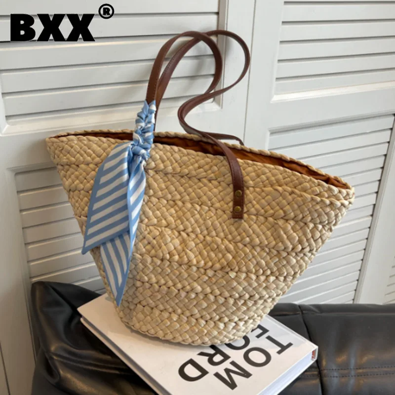 

[BXX] тканая сумка на плечо для женщин, Большая вместительная сумка, новинка 2023, модная летняя универсальная пляжная сумка для отдыха, женская сумка 8AB387