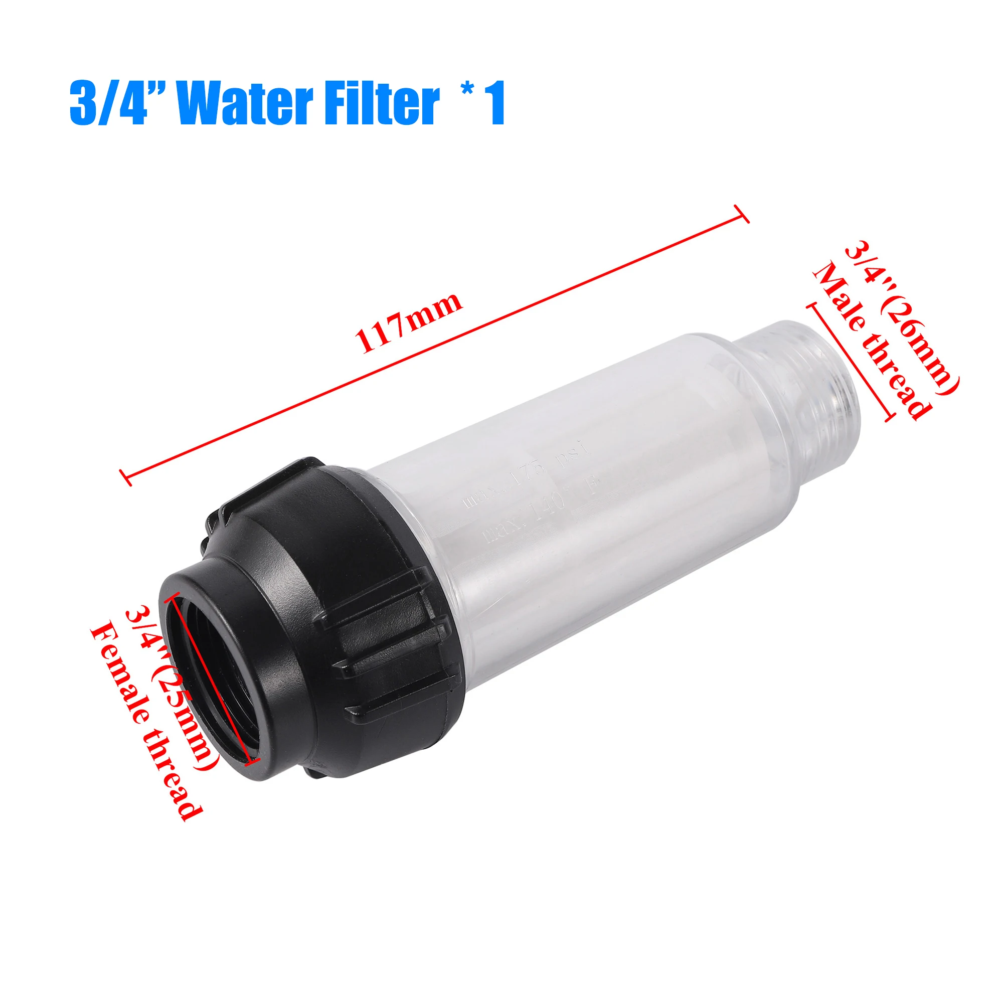 Фильтр для мойки под давлением Talk-Satisfied 3/4'', прозрачный+черный, для K2-K7