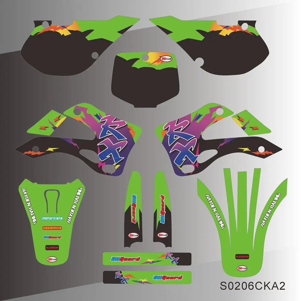 Pełna grafika naklejki tło motocykla numer niestandardowy nazwa dla Kawasaki KX125 KX250 KX 125 250 1999 2000 2001 2002