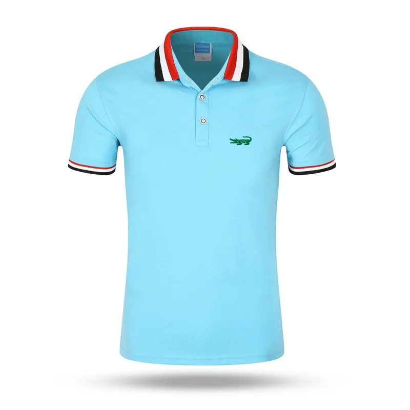 Мужская Однотонная рубашка-поло Повседневная хлопковая с коротким рукавом и