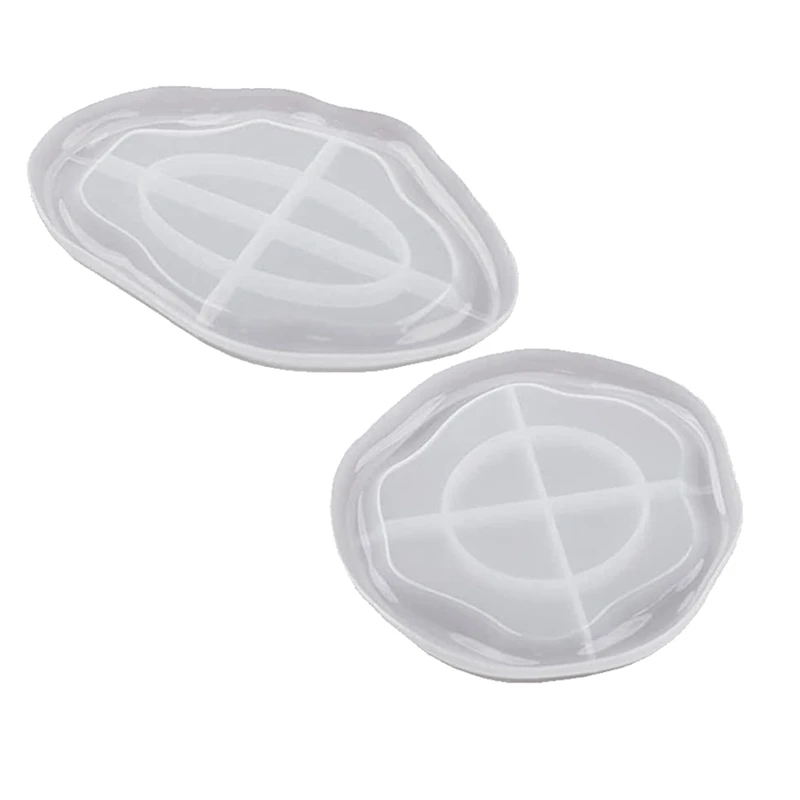 

2Pcs With Edge Oval Round Silicone Molds Tray Jewelry Dish Molds For Epoxy Resin Cloud Shaped Trinket