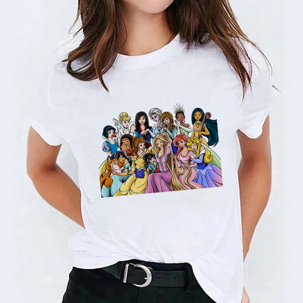 

Disney T-shirt Female Cartoon Princess Party Tops Loose White Women Clothing Arrived Ulzzang Vintage T-shirt