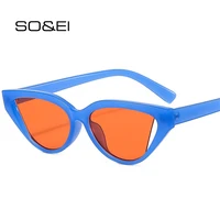soei fashion cat eye colorful sunglasses women retro hollow lens trending men jelly blue green sun glasses shades uv400