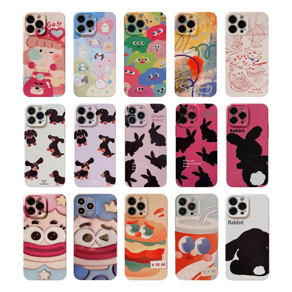 

Funny Cartoon Cute Couple Phone Case For iPhone 14 Cover 13 12 11 Pro Max Camera Protection 8 7 Plus SE Women Art Graffiti Cases