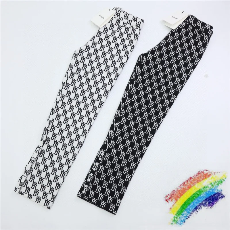 

Top Quality WE11DONE Pants Men Women 1:1 Jacquard Letter Straight Tube Knitted Welldone Sweatpants Trousers