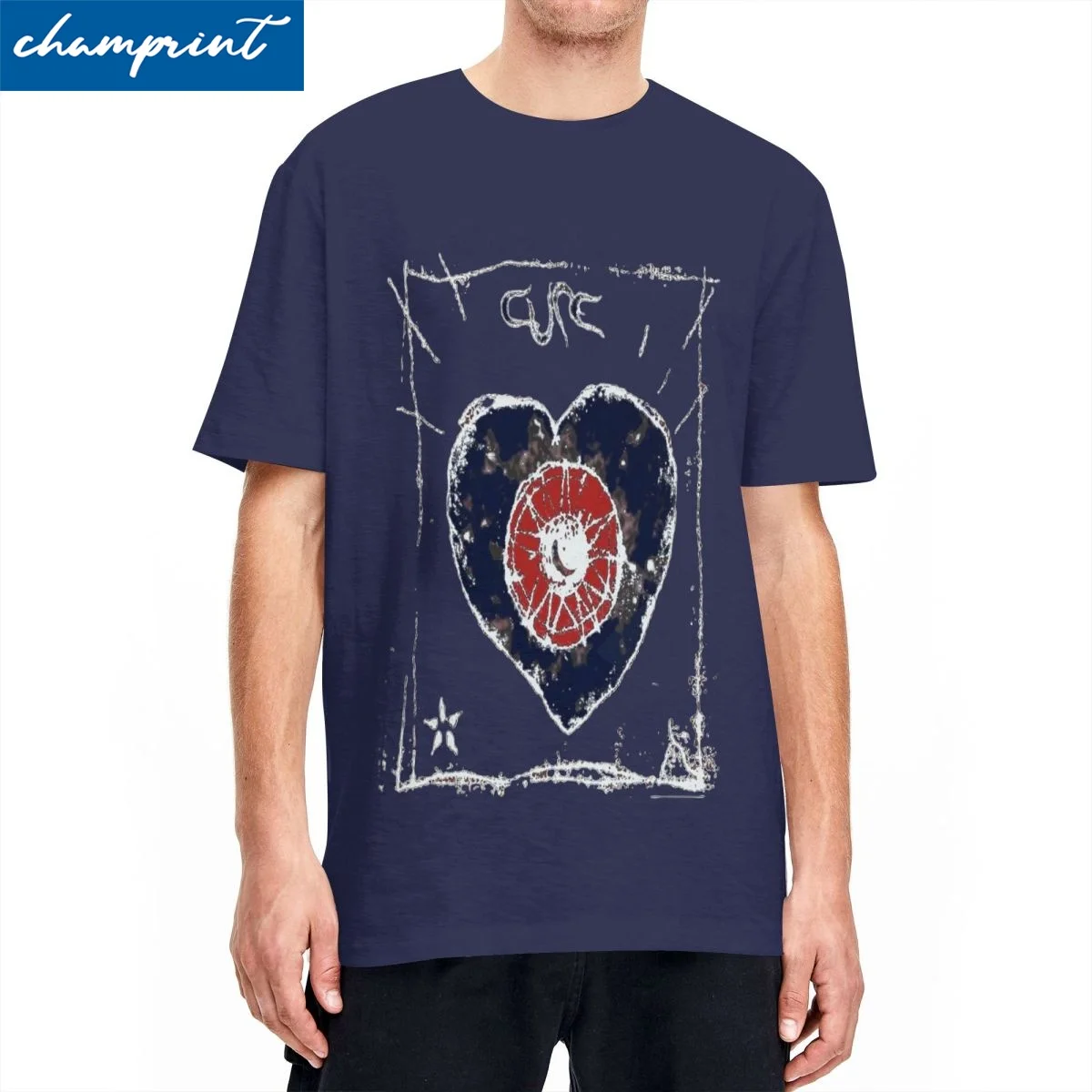 

Футболка мужская с круглым вырезом, хлопок, короткий рукав, кавайная, с голубым сердцем, летняя одежда