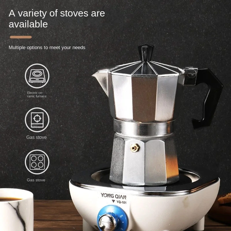 

Aluminum Mocha Coffee Pot Rapid Stovetop Coffee Brewer Classic Octagonal Shape Kitchen Coffee Utensils 50-600ML Accessories