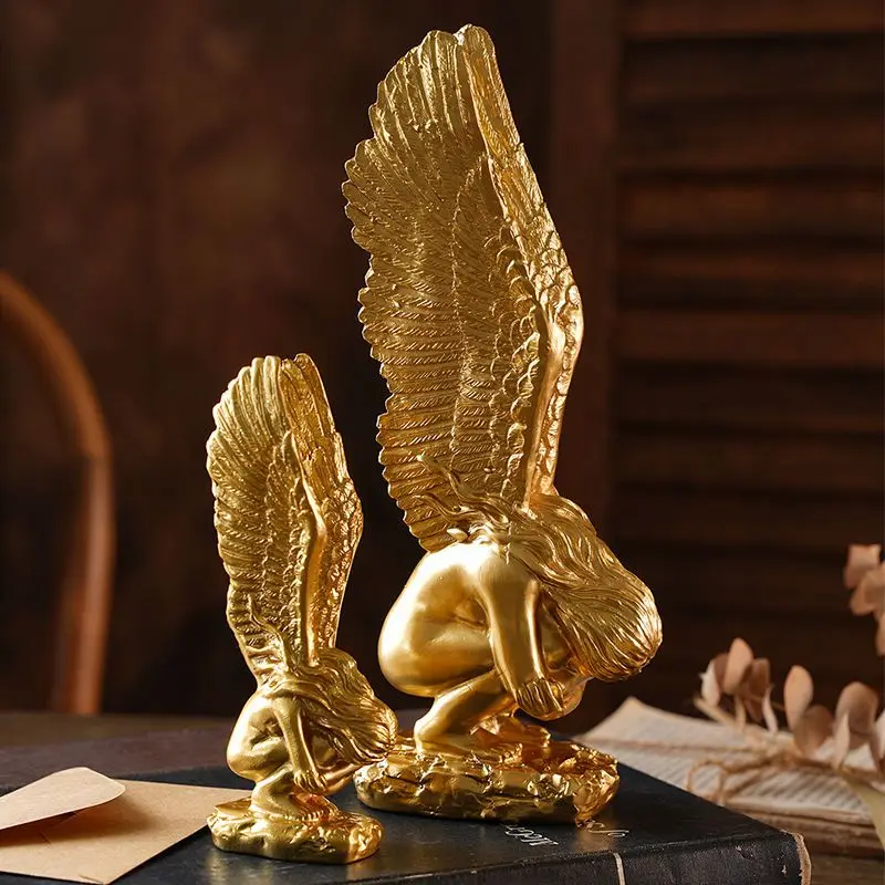 

Exquisite Home Decor Crafts Golden Angel Statue Modern Living Room Desk Ornaments Resin Sculptures Figurines Cabinet Accessories