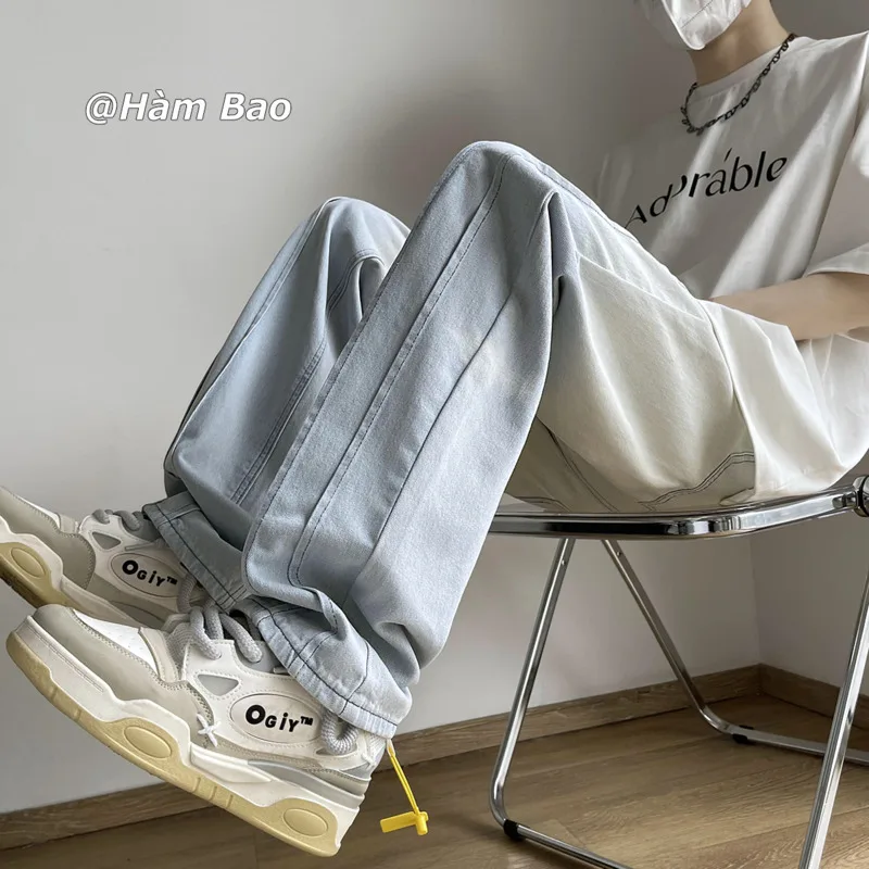 Blue Black Baggy Jeans Men Fashion Retro Gradient Jeans Men Streetwear Hip-hop Loose Straight Denim Pants Mens Trousers M-2XL