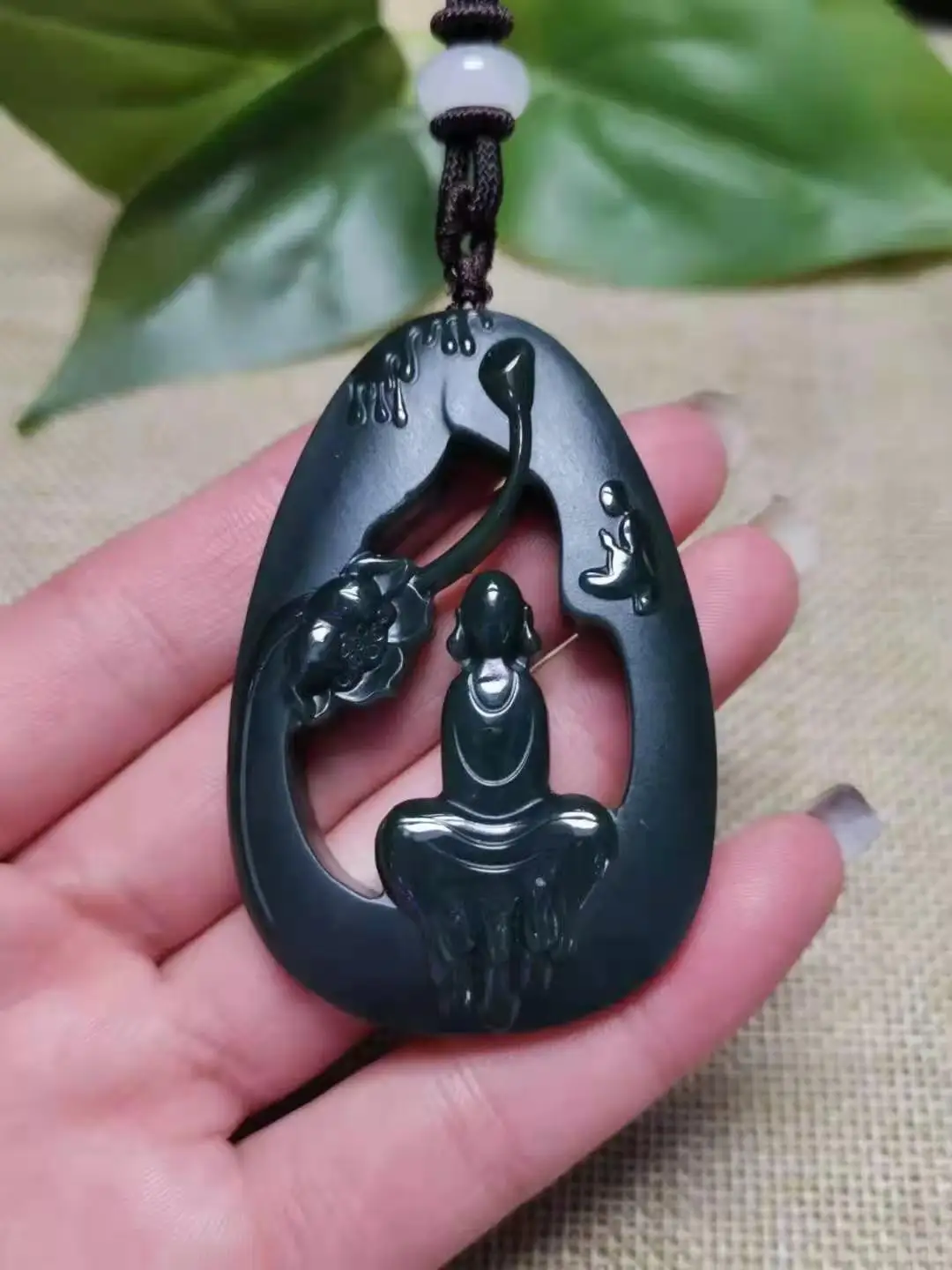 

Natural A hetian jade double Hand-Carved jade enlightenment black green jade pendant jade necklace men pendants jewelry