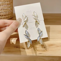 korean fashion earings new french exquisite diamond inlaid super fairy leaf earrings for womens jewelry wedding party gifts