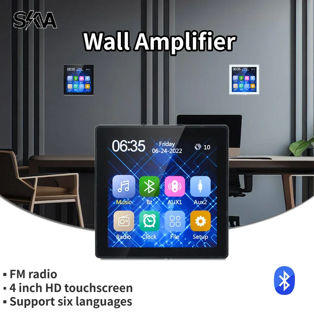 

4inch Bluetooth Wall Amplifier Touch Screen Smart Home Background Music System 4CH 25W Mini Audio Panel Hotel Office Living Room
