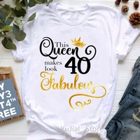 this queen makes 40 look fabulous graphic print womens t shirts pink love crown tshirt femme birthday gift t shirt female tops