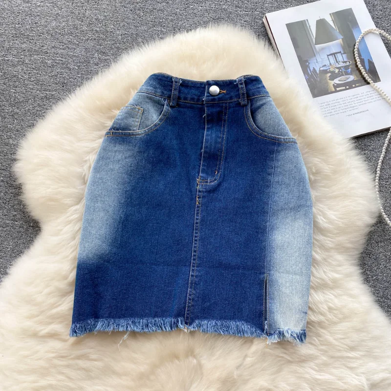 

Denim Skirts Fashion High Waist Zipper Pockets Jupe A-line Mujer Faldas Mini Split Bust Skirt Casual Women Clothes Dropshipping
