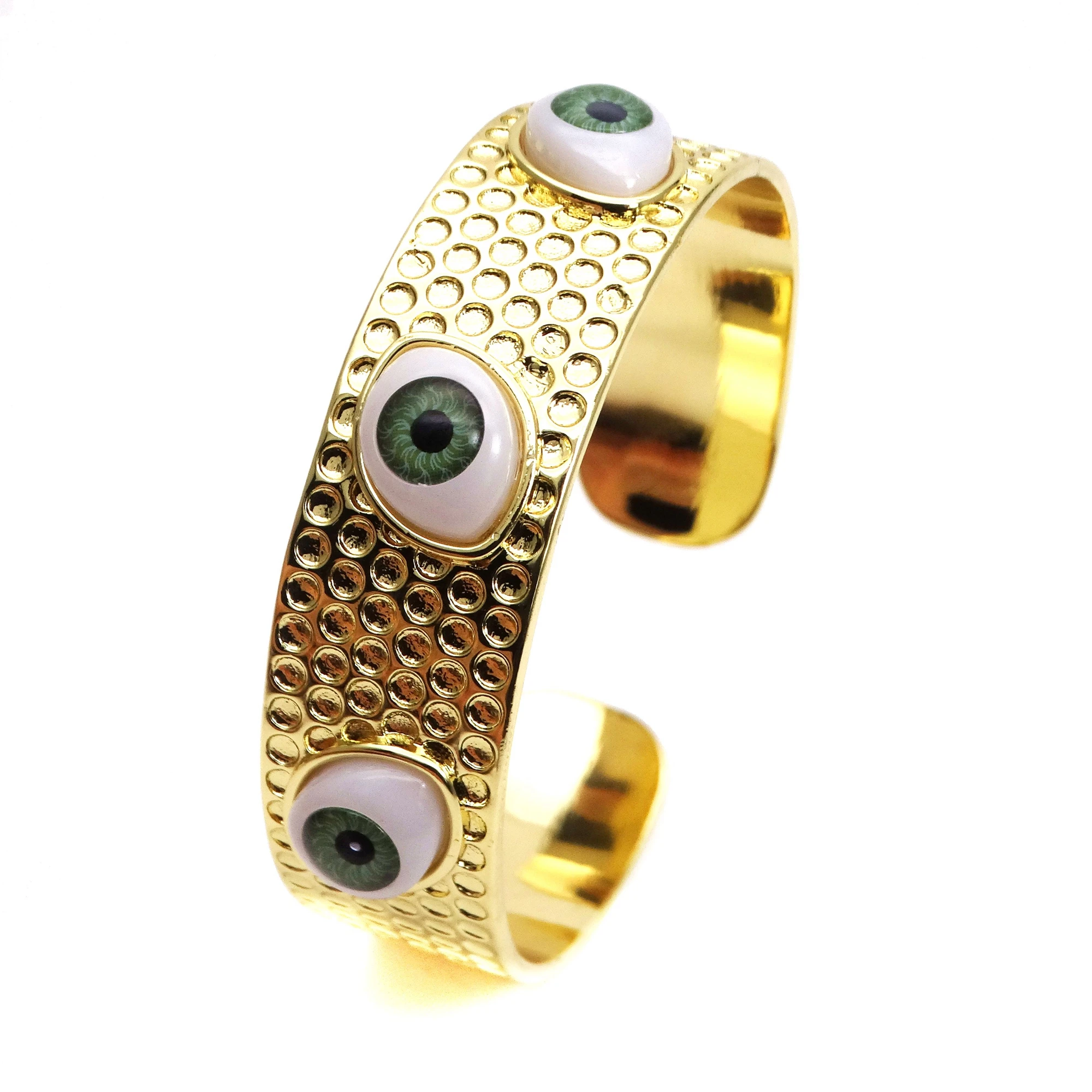 

Personality Wave point devil eye wide cuff bracelet for women magic eye openning Bangles Ladies Fashion copper jewelry