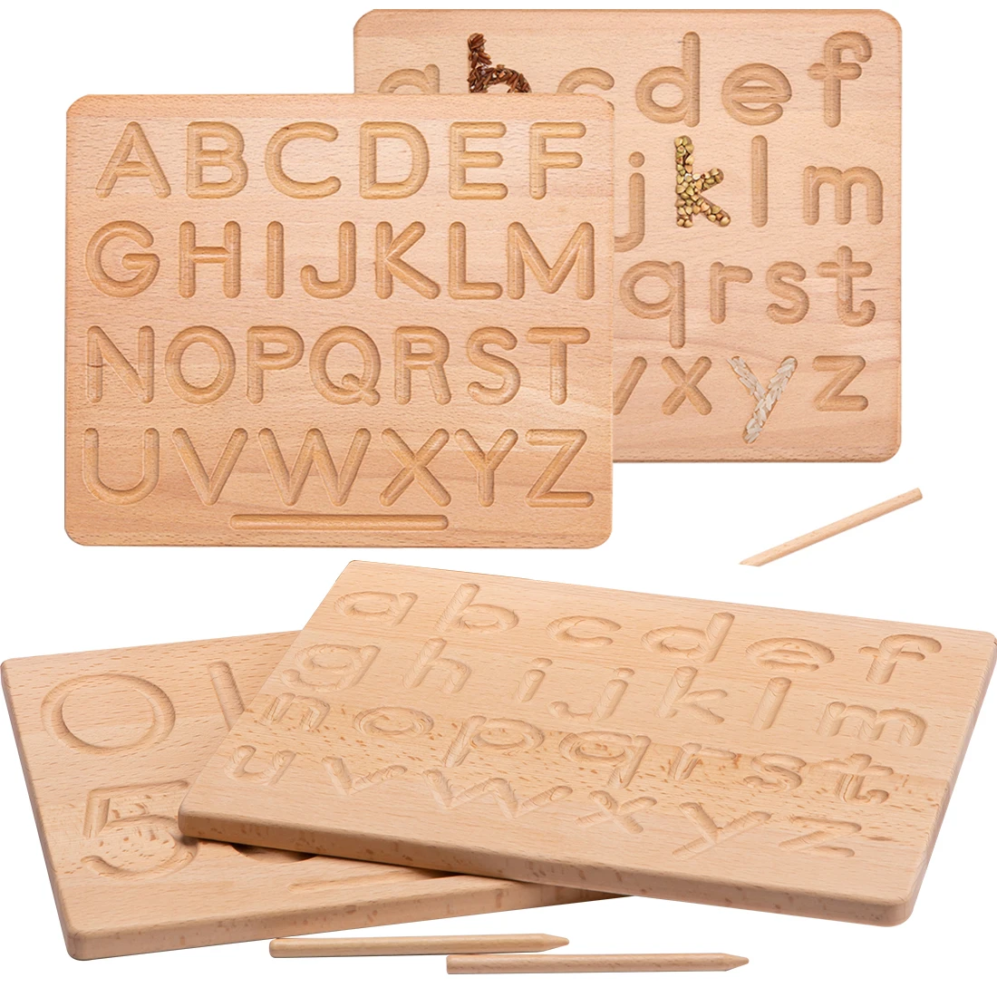 

Montessori Education Tracing Board Wooden Toy Uppercase & Lowercase Letters Number Double Sided Board Educational Game Toys Gift