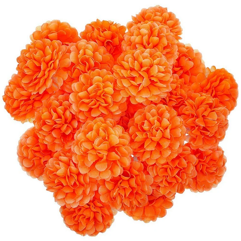 

50 Pieces Marigold Flowers Orange Flowers Marigold Flower Decorations Silk Artificial Marigolds Orange Artificial Flower