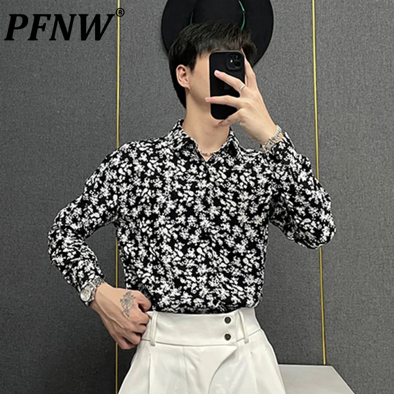 

PFNW Spring Summer New Men's Flower Print Thin Shirts Baggy Niche Korean High Street Relaxed Cool Handsome Casual Tops 28A2186