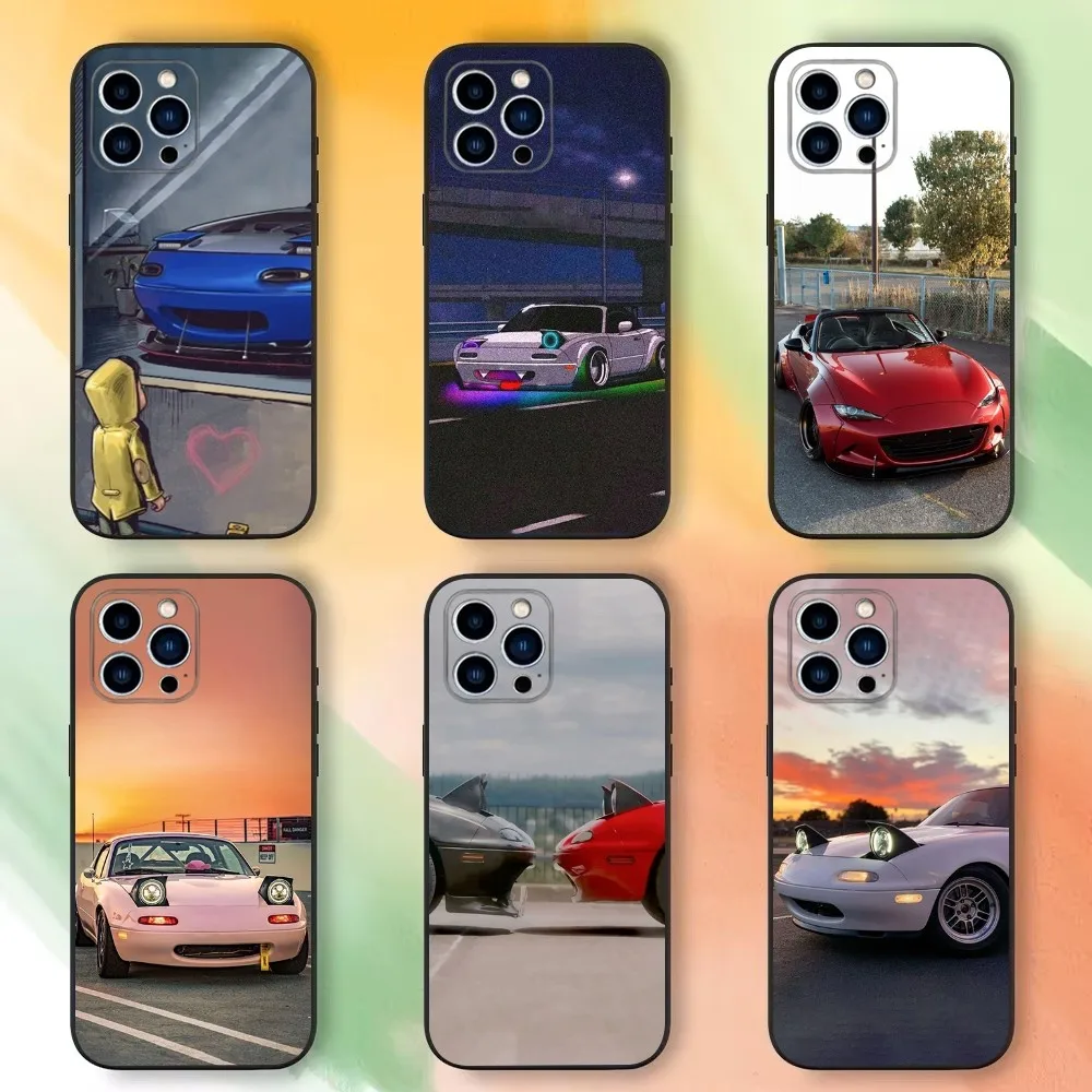 Red Car M-Miata M- Mx5 Phone Case For iPhone 16 15 14 13 12 11 Plus Pro Max XS X XR SE Mini 8 7，Soft Silicone Black Cover