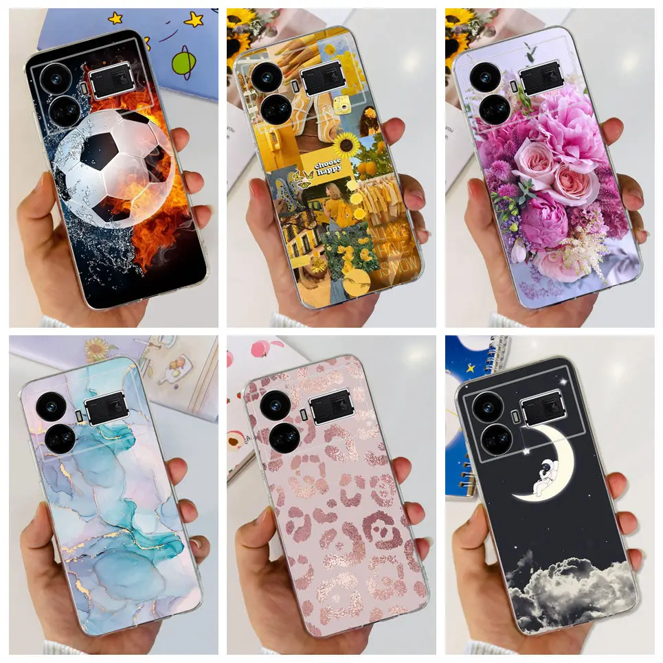 Фото Прозрачный силиконовый мягкий чехол из ТПУ для Realme GT5 чехол, чехлы для OPPO Realme GT 5 RealmeGT5, чехлы с цветочным мраморным желеобразным бампером №1
