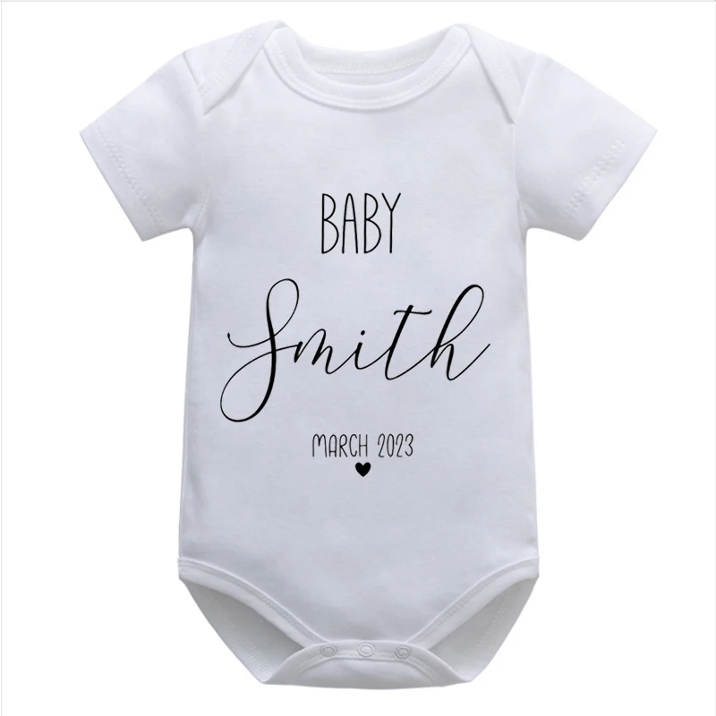 

Last Name Baby Onesie Due Date Newborn Clothes with Last Name Pregnancy Announcement Baby Onesie