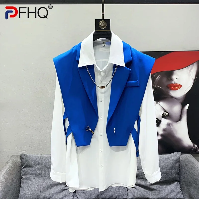 

PFHQ 2023 Новый нишевой дизайн костюмный воротник жилет Мужская мода складная Одежда высокое качество оригинальный жилет без рукавов Элегантная куртка