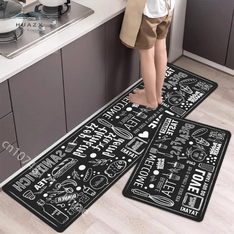 

1pc Black Letter Print Kitchen Carpet Entrance Door Floor Mats Baking Kitchenware Rug Bathroom Anti-slip Rugs Fashion Home Decor