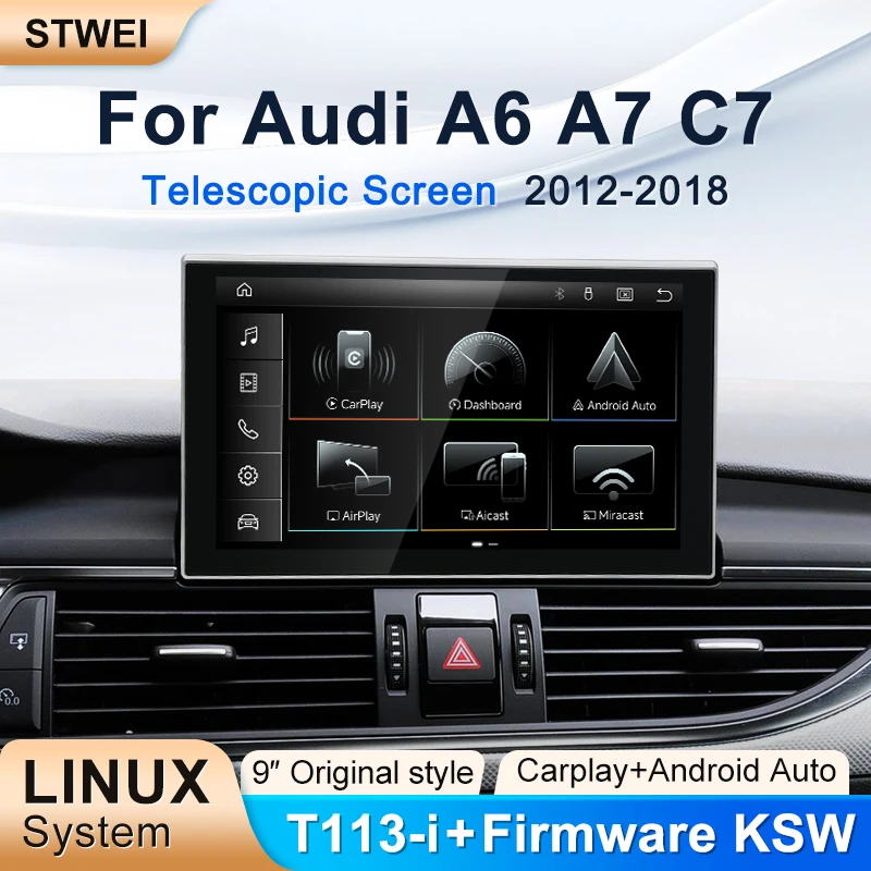 Фото STWEI 2026 Новая система Linux с 9-дюймовым сенсорным экраном для AUDI A6L A7 C7 2012-2018, беспроводной CarPlay, Android Auto, автомобильные мультимедийные плееры. №1