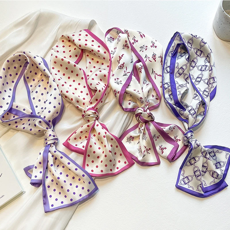 

Silk Skinny Ribbon Scarf Thin Neck Long Scarves Polka Dots Striped Headband Bag Strap Office Lady Shawl Bandanas DIY 110*13cm
