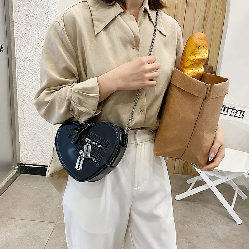 Модная женская кожаная сумка через плечо в форме сердца с цепочкой и