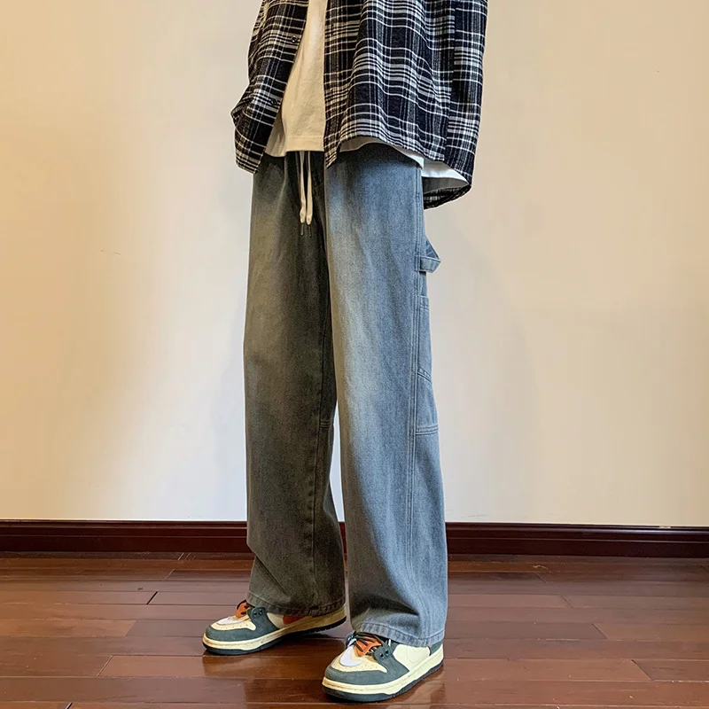 Brown Blue Black Baggy Jeans Men Fashion Retro Pocket Cargo Jeans Mens Streetwear Hip Hop Loose Straight Denim Trousers Men