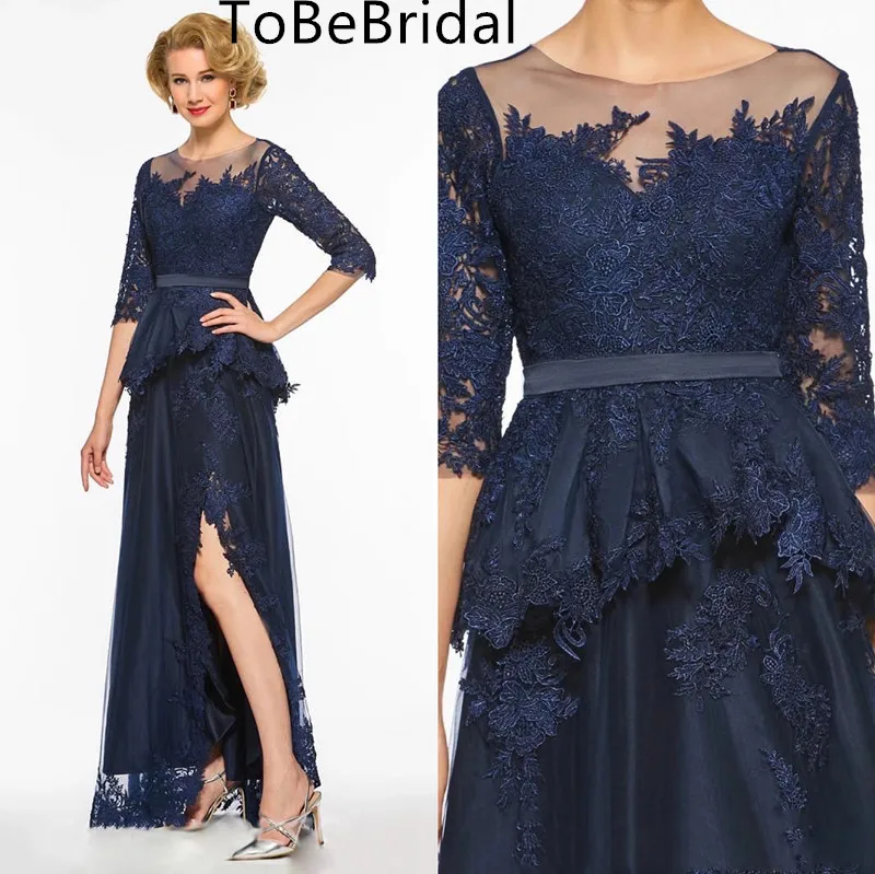 

Navy Blue Mother Of The Bridegroom Dress 3/4 Sleeves Appliques Lace Wedding Ceremony Evening Prom Party Mother Gowns Formal 2022