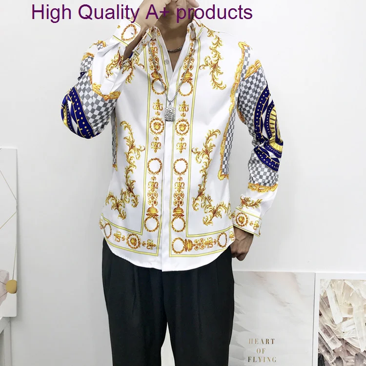 

Luxury Royal Style White Shirt for Men Casual Slim Fit Long Sleeve Mens Social Paisley Print Shirts Chemise Homme Manche Longue