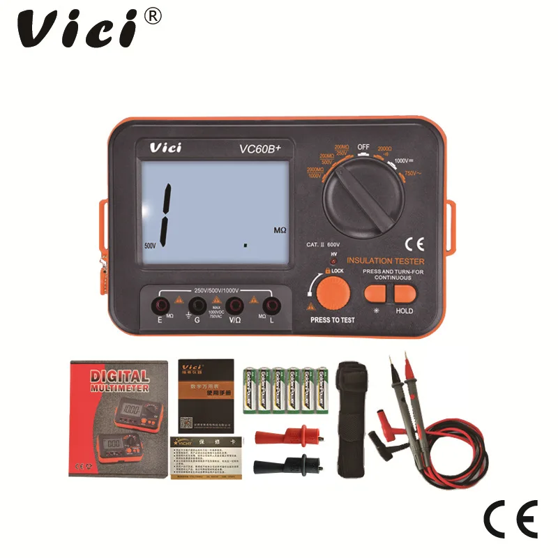 

VICI VC60B+ Digital Insulation Resistance Tester LCD 1000V Megger Insulation 0-2000M Ohm High Voltage Short Circuit Input Alarm