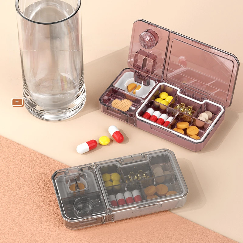 

Portable Pill Box With 3 In 1 Spliter Divider Tablet Grinder Cutter Box Storage Crushermedicine Case Vitamin Organizer