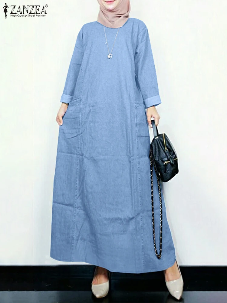 Женские повседневные мусульманские платья 2024 ZANZEA модное осеннее платье с