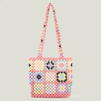casual fashion colorful tote beaded bag checkered womens bag 2022 trend fashionable purses jelly luxury handbags beach vacation