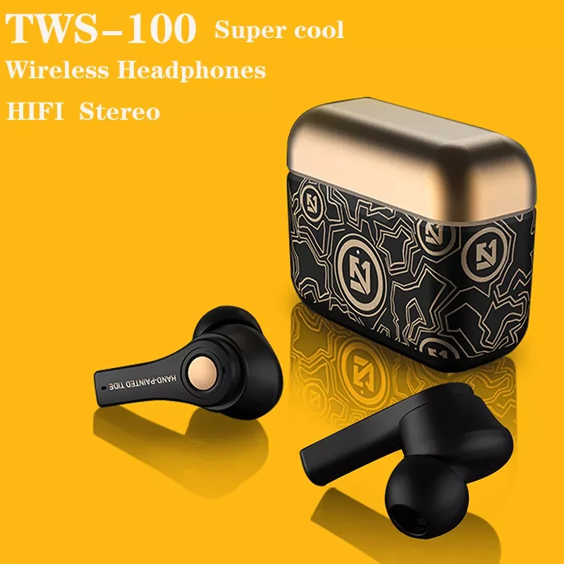 

NEW TWS-100 Wireless Bluetooth Earphones Sports Stereo HIFI Headset With MIC Active Noise Reduction Open Popup Super Headphone