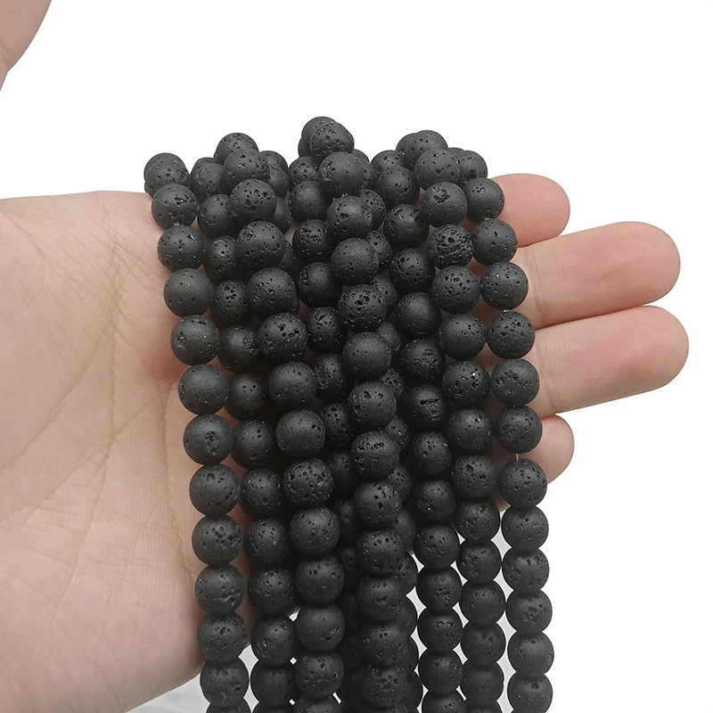 

4 6 8 10mm Round Black Lava Beads Natural Volcanic Rock Stone Beads Loose Spacer Beads for Jewerly Making DIY Bracelet Necklace