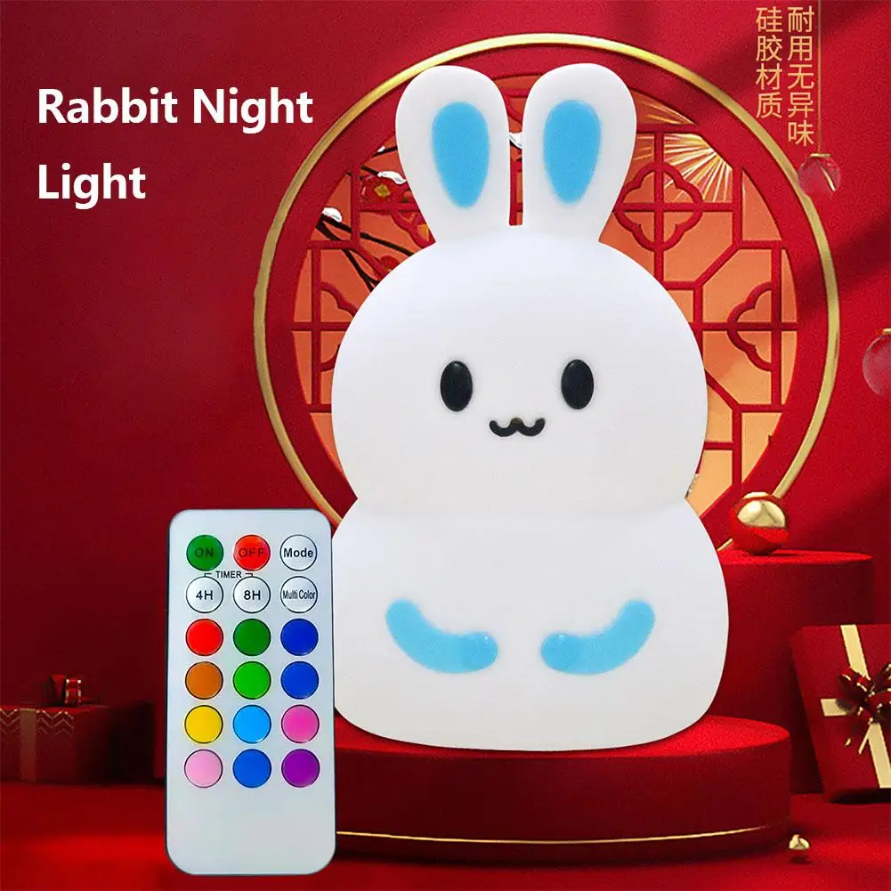 

Rabbit Led Night Light 12 Color Remote Control Cartoon Silicone Lamp Bedroom Bedside Light For Kids Children Gifts Nightlight