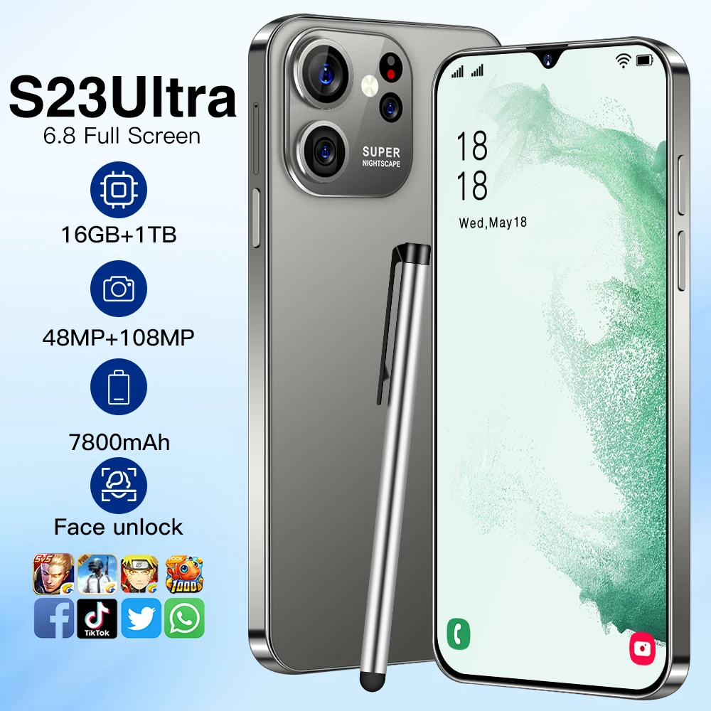 

16GB+1TB S23 Ultra Smartphone 5G 4G Android 6.8 Inch Dimensity 9000 Deca Core Telefone 7800mAh Cell phone Unlocked Mobile Phones