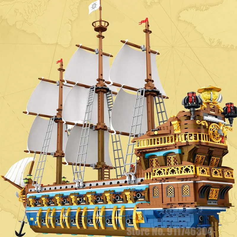 

Креативные экспертные идеи корабль Пиратская Месть пиратский корабль кубики из Карибского моря модель Moc строительные блоки игрушки из фил...