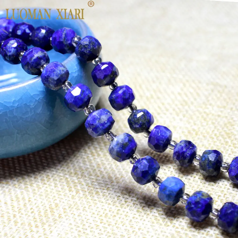 

Natural Gemstone Rondelle Lapis Lazuli Faceted Round Stone Spacer Beads For Jewelry Making DIY Women Bracelet Necklace Charms
